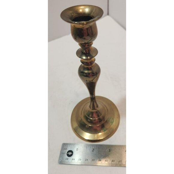 Vintage Brass Taper Round Candlestick Holders 8" Tall Set Of 2 Made in India - Picture 11 of 11